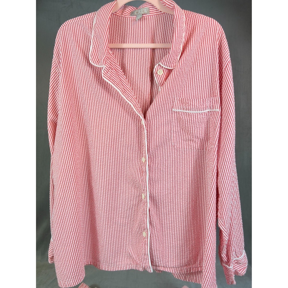 J Crew Seersucker Red White Pajama Lounge Set Long Sleeve Shorts Preppy   3X - Picture 3 of 16